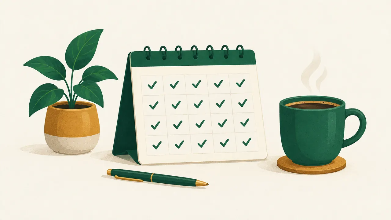 Illustration of a monthly calendar with every day ticked off