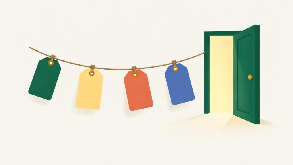 Illustration: How to write pin text people click: clarity, payoff, curiosity and ease